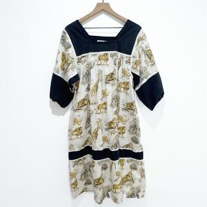 Vtg Krist Gudnason‎ Dress Womens Large* Safari Lion Giraffe Boho Mumu Hippie